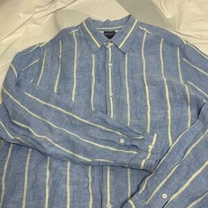 Men’s Island Company Blue W Off White Stripe Button Down Long Sleeve Shirt S XL